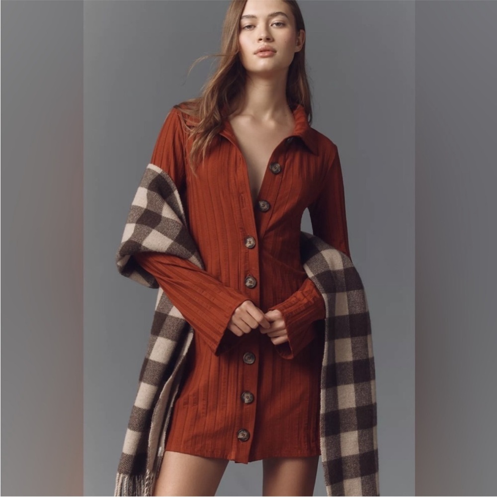 NWT Reformation Benton Ribbed Long Sleeve Mini Dress
